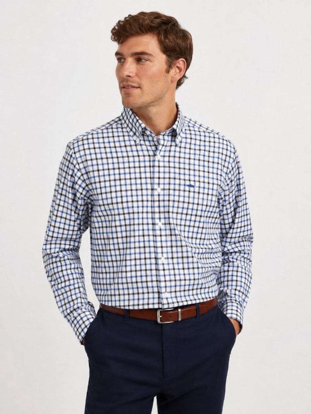Fish Hippie Tailored Fit Plaid Button Down Shirt S Cotton Stretch Blue White